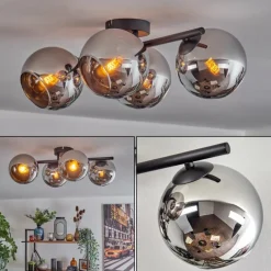 Koyoto Plafonnier, Boule lumineuse Chrome, Fumé, 4 lumières