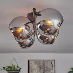 Koyoto Plafonnier, Boule lumineuse Chrome, Fumé, 4 lumières