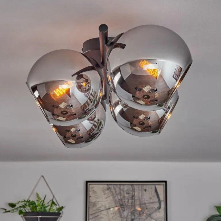 Koyoto Plafonnier, Boule lumineuse Chrome, Fumé, 4 lumières
