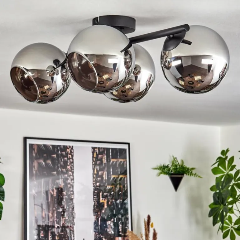 Koyoto Plafonnier, Boule lumineuse Chrome, Fumé, 4 lumières