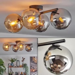 Koyoto Plafonnier, Boule lumineuse Ambre, Chrome, Fumé, 4 lumières