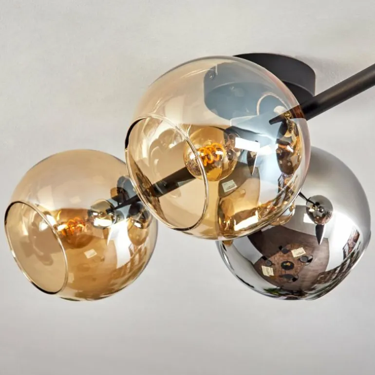 Koyoto Plafonnier, Boule lumineuse Ambre, Chrome, Fumé, 4 lumières