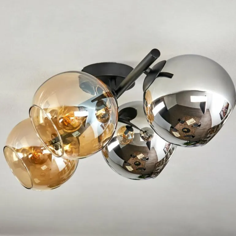 Koyoto Plafonnier, Boule lumineuse Ambre, Chrome, Fumé, 4 lumières