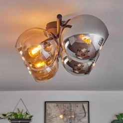 Koyoto Plafonnier, Boule lumineuse Ambre, Chrome, Fumé, 4 lumières