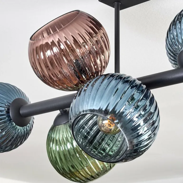 Koyoto Plafonnier, Boule lumineuse Bleu, Vert, Cuivré, 8 lumières