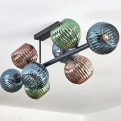 Koyoto Plafonnier, Boule lumineuse Bleu, Vert, Cuivré, 8 lumières