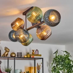 Koyoto Plafonnier, Boule lumineuse Bleu, Vert, Cuivré, 8 lumières