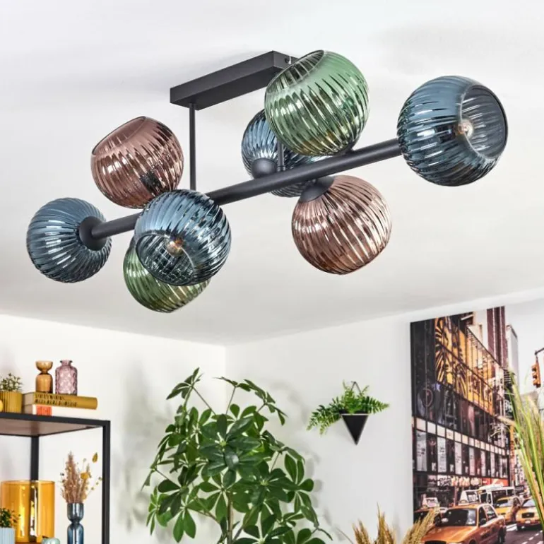 Koyoto Plafonnier, Boule lumineuse Bleu, Vert, Cuivré, 8 lumières