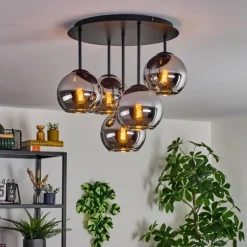 Koyoto Plafonnier, Boule lumineuse 45 cm Chrome, Fumé, 5 lumières