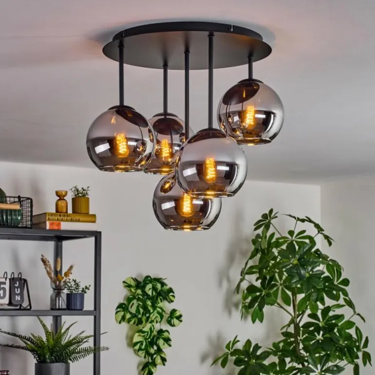 Koyoto Plafonnier, Boule lumineuse 45 cm Chrome, Fumé, 5 lumières