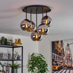 Koyoto Plafonnier, Boule lumineuse 45 cm Chrome, Fumé, 5 lumières