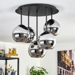 Koyoto Plafonnier, Boule lumineuse 45 cm Chrome, Fumé, 5 lumières