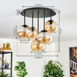 Koyoto Plafonnier, Boule lumineuse 45 cm Ambre, 5 lumières