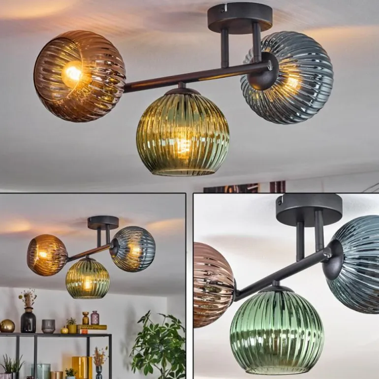 Koyoto Plafonnier, Boule lumineuse Bleu, Vert, Cuivré, 3 lumières