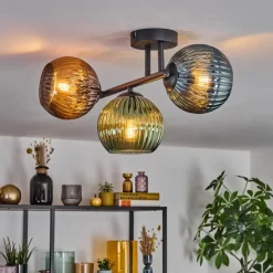 Koyoto Plafonnier, Boule lumineuse Bleu, Vert, Cuivré, 3 lumières