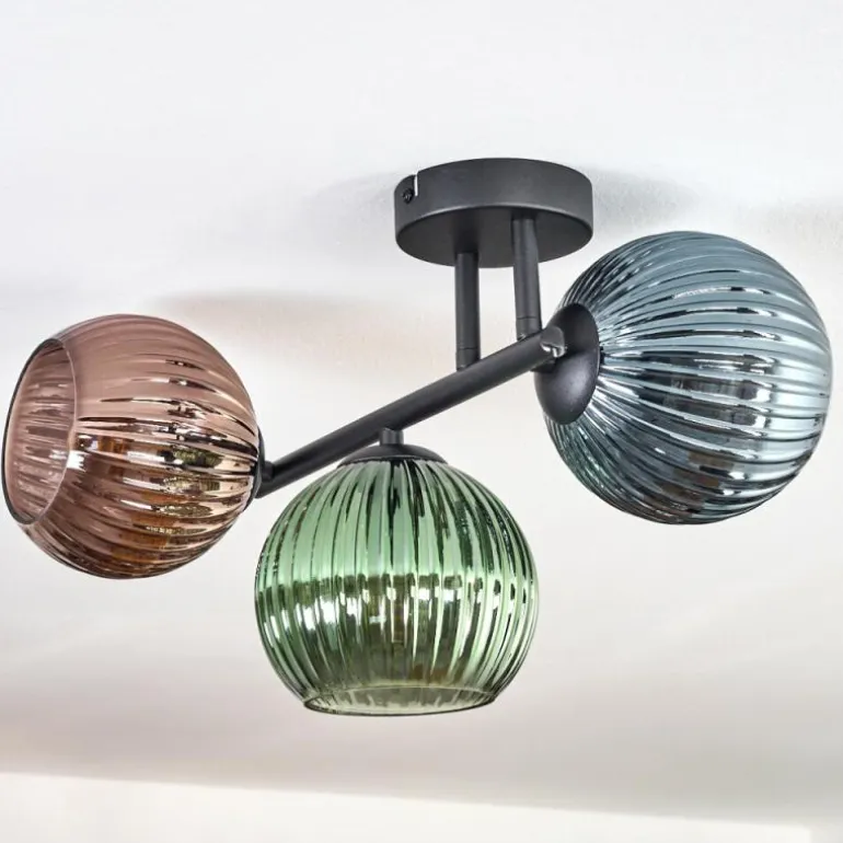 Koyoto Plafonnier, Boule lumineuse Bleu, Vert, Cuivré, 3 lumières