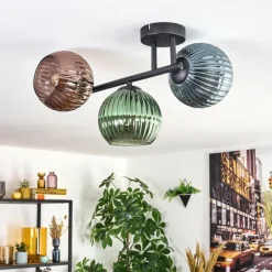 Koyoto Plafonnier, Boule lumineuse Bleu, Vert, Cuivré, 3 lumières
