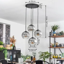 Koyoto Suspension, Boule lumineuse 35 cm Clair, Fumé, 4 lumières