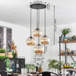 Koyoto Suspension, Boule lumineuse 35 cm Ambre, 4 lumières