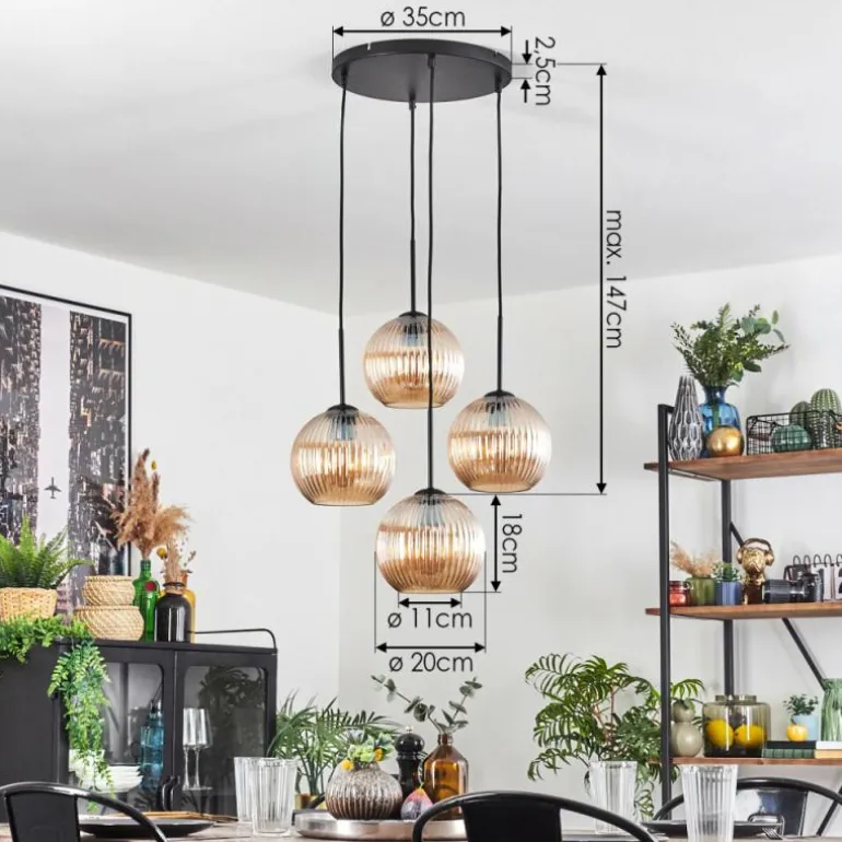 Koyoto Suspension, Boule lumineuse 35 cm Ambre, 4 lumières