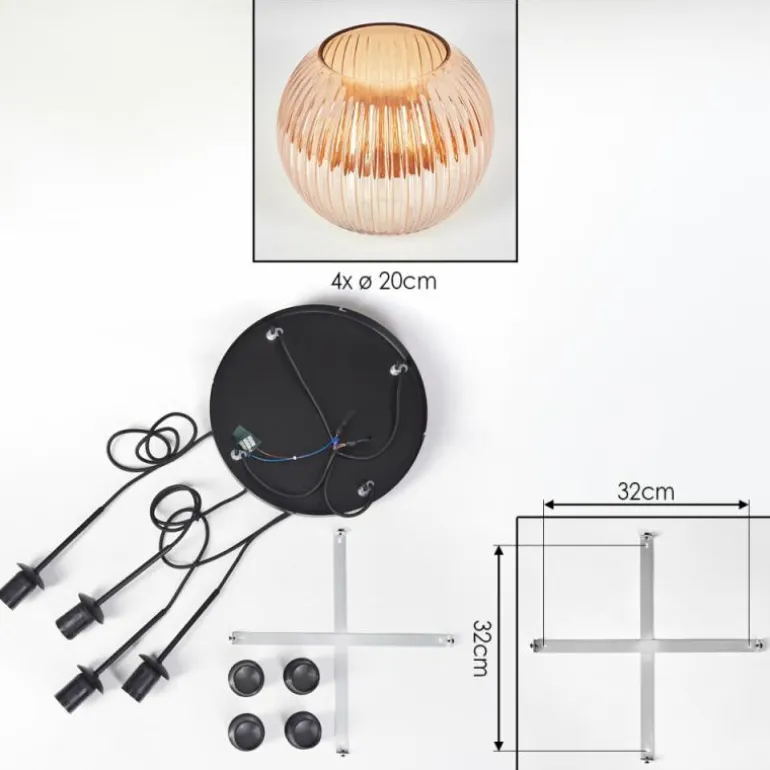 Koyoto Suspension, Boule lumineuse 35 cm Ambre, 4 lumières