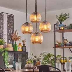 Koyoto Suspension, Boule lumineuse 35 cm Ambre, 4 lumières
