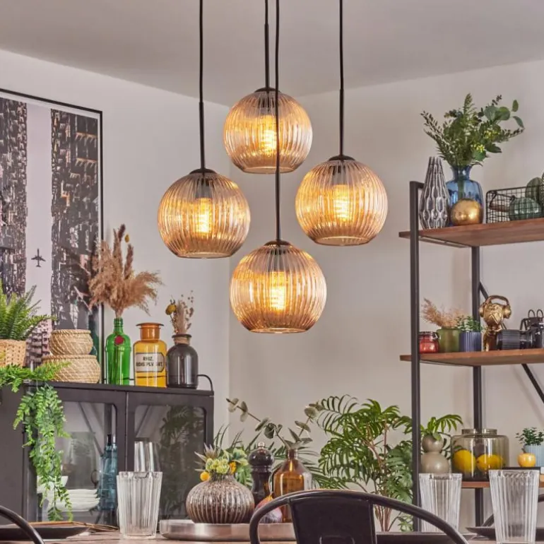 Koyoto Suspension, Boule lumineuse 35 cm Ambre, 4 lumières