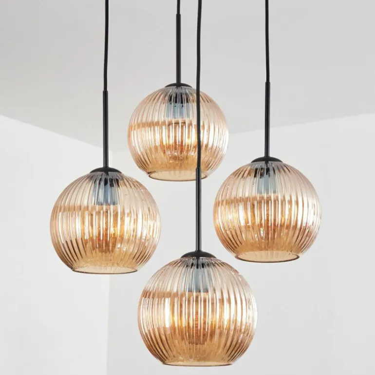 Koyoto Suspension, Boule lumineuse 35 cm Ambre, 4 lumières