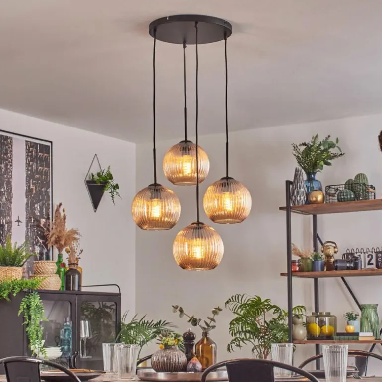 Koyoto Suspension, Boule lumineuse 35 cm Ambre, 4 lumières