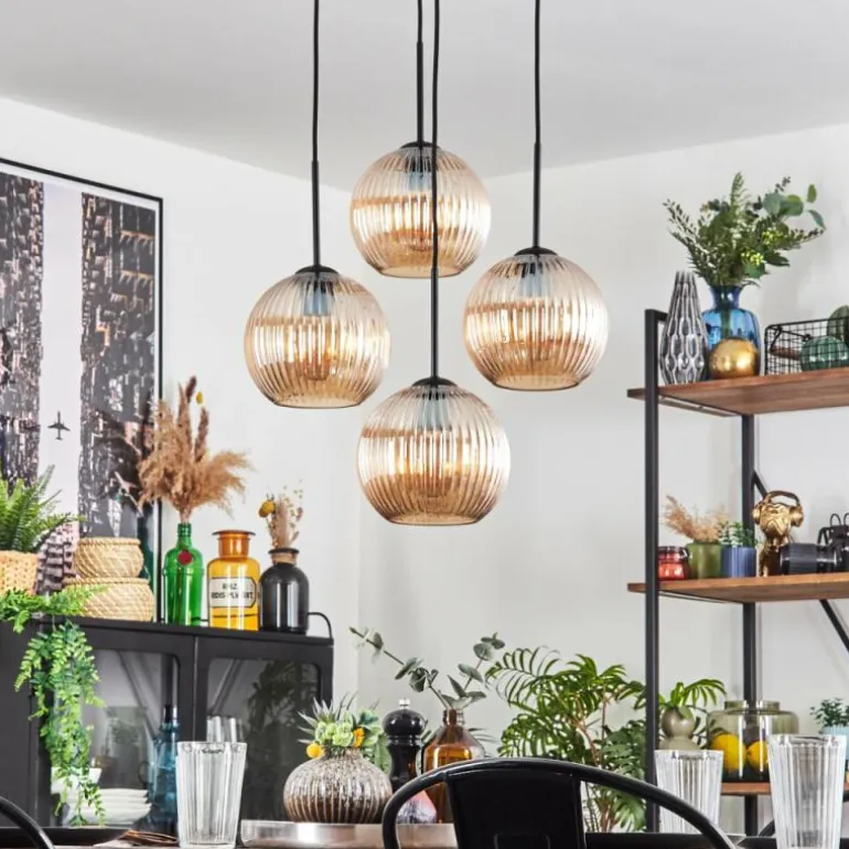 Koyoto Suspension, Boule lumineuse 35 cm Ambre, 4 lumières
