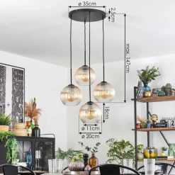 Koyoto Suspension, Boule lumineuse 35 cm Ambre, Clair, 4 lumières