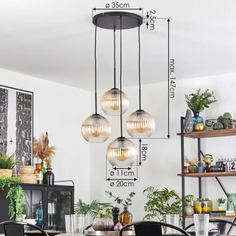 Koyoto Suspension, Boule lumineuse 35 cm Ambre, Clair, 4 lumières