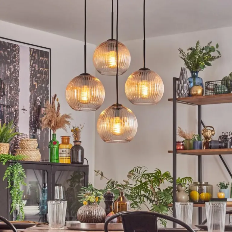 Koyoto Suspension, Boule lumineuse 35 cm Ambre, Clair, 4 lumières