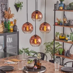 Koyoto Suspension, Boule lumineuse 35 cm Clair, Cuivré, 4 lumières