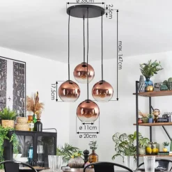Koyoto Suspension, Boule lumineuse 35 cm Clair, Cuivré, 4 lumières