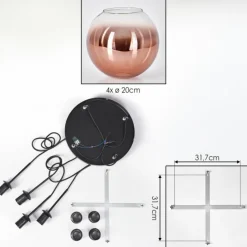 Koyoto Suspension, Boule lumineuse 35 cm Clair, Cuivré, 4 lumières