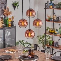 Koyoto Suspension, Boule lumineuse 35 cm Clair, Cuivré, 4 lumières
