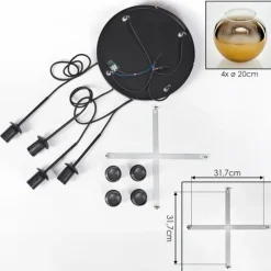 Koyoto Suspension, Boule lumineuse Or, Clair, 4 lumières