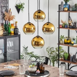 Koyoto Suspension, Boule lumineuse Or, Clair, 4 lumières