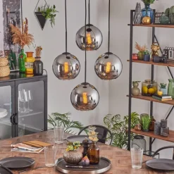 Koyoto Suspension, Boule lumineuse Chrome, Fumé, 4 lumières