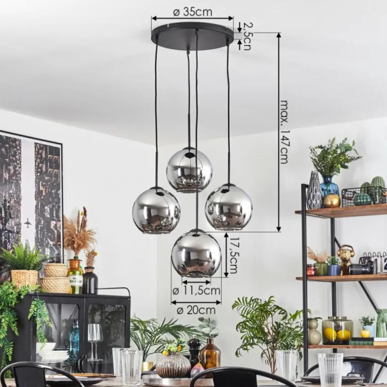 Koyoto Suspension, Boule lumineuse Chrome, Fumé, 4 lumières