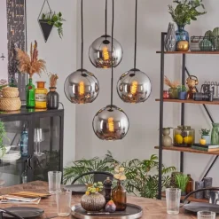 Koyoto Suspension, Boule lumineuse Chrome, Fumé, 4 lumières