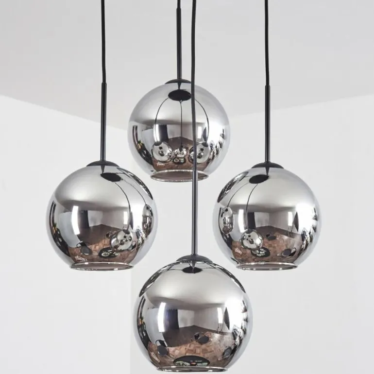 Koyoto Suspension, Boule lumineuse Chrome, Fumé, 4 lumières