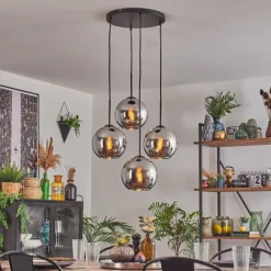 Koyoto Suspension, Boule lumineuse Chrome, Fumé, 4 lumières