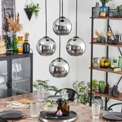 Koyoto Suspension, Boule lumineuse Chrome, Fumé, 4 lumières