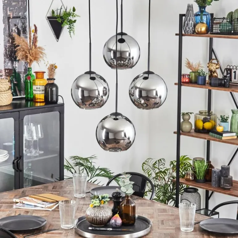 Koyoto Suspension, Boule lumineuse Chrome, Fumé, 4 lumières