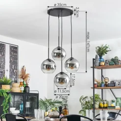 Koyoto Suspension, Boule lumineuse Clair, Fumé, 4 lumières