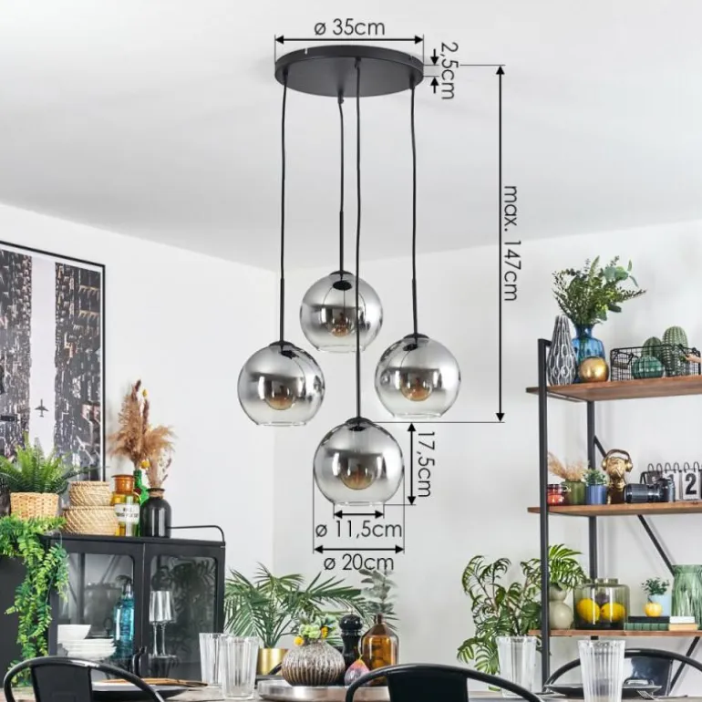 Koyoto Suspension, Boule lumineuse Clair, Fumé, 4 lumières