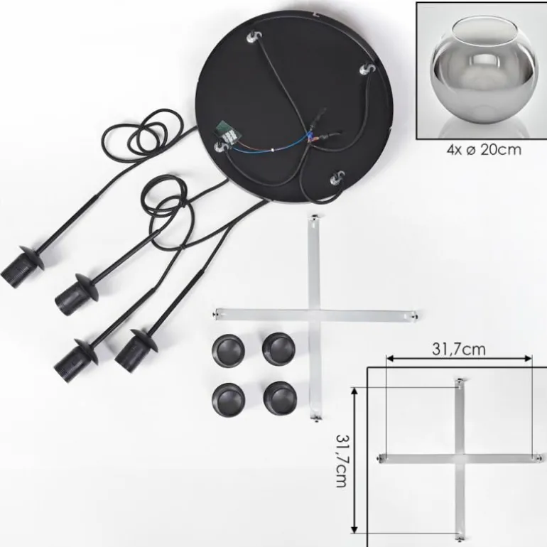 Koyoto Suspension, Boule lumineuse Clair, Fumé, 4 lumières
