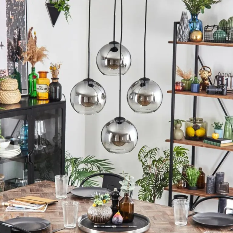 Koyoto Suspension, Boule lumineuse Clair, Fumé, 4 lumières